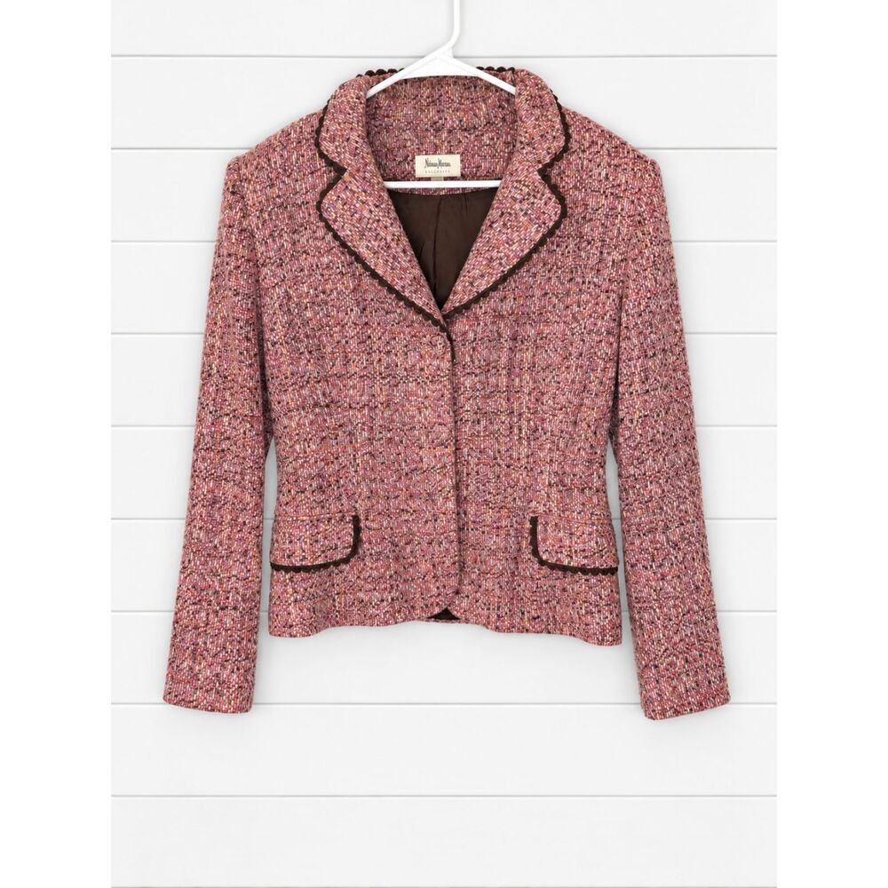 Neiman Marcus Exclusively Pink Multicolor Tweed Blazer Jacket Size 10 Vintage